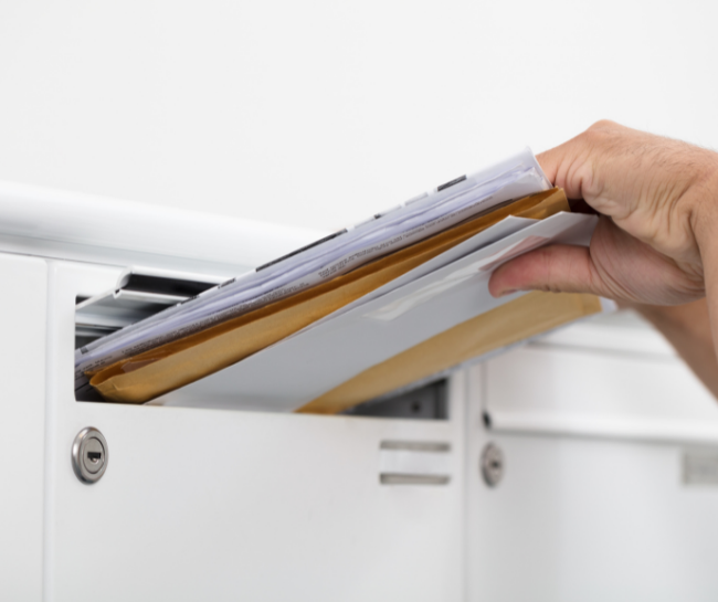 Hand placing mail in mail slot