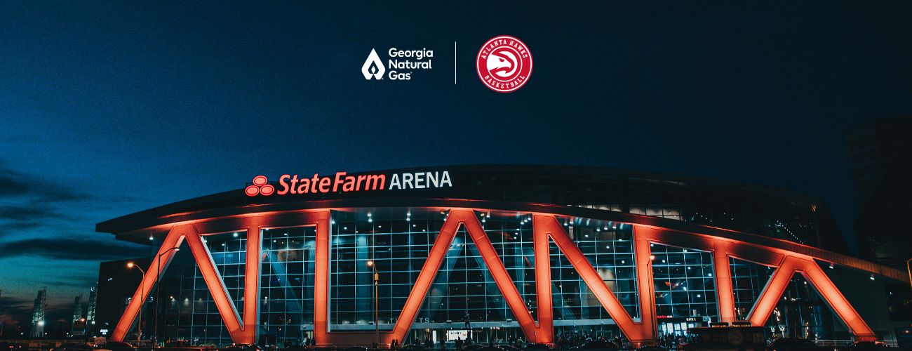 State Farm Arena with GNG and Hawks Logo