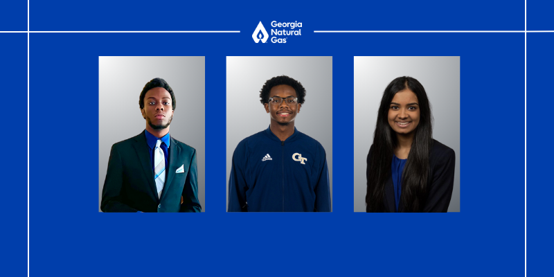 Three headshot images on a blue background with the GNG logo