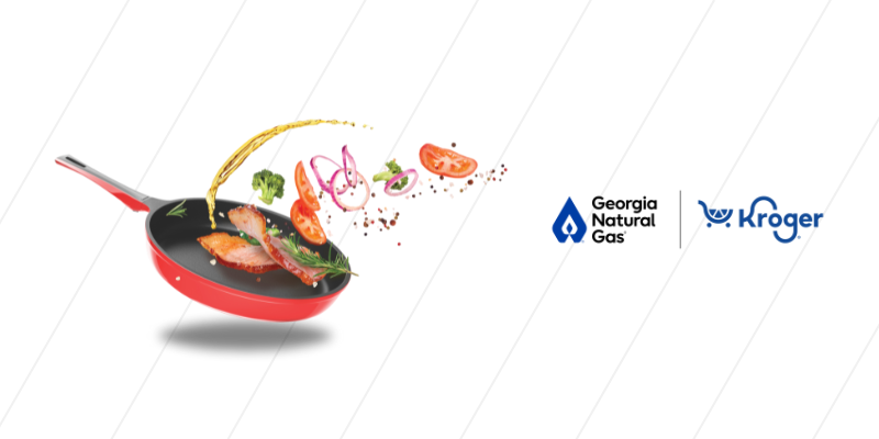 Graphic of food in frying pan with GNG and Kroger logos