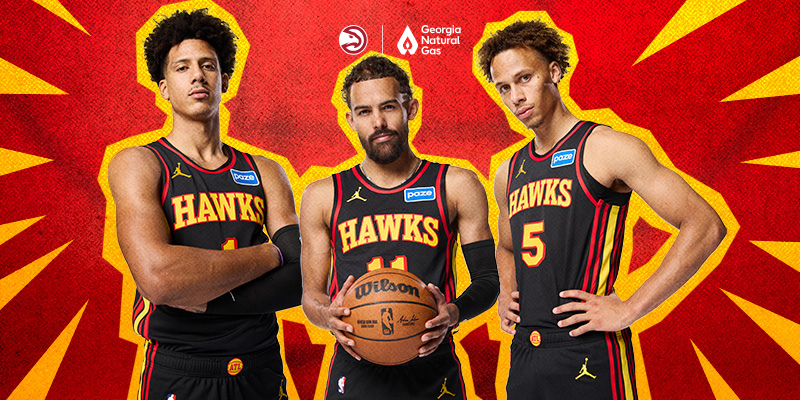 Hawks players on a red backround