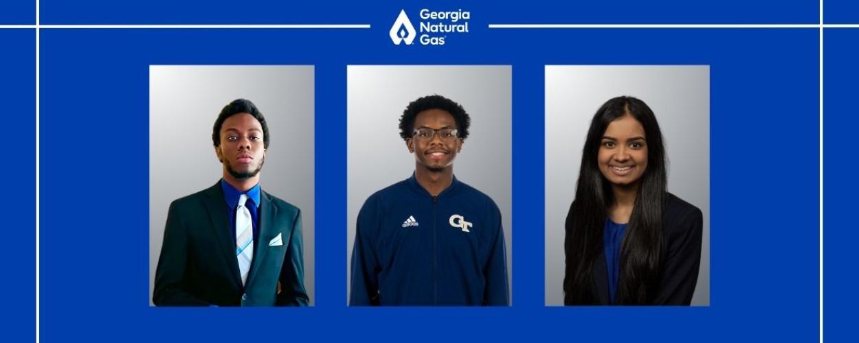 Three headshot images on a blue background with the GNG logo