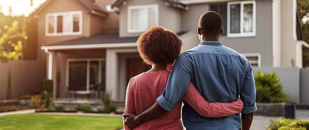 couple standing in front of home