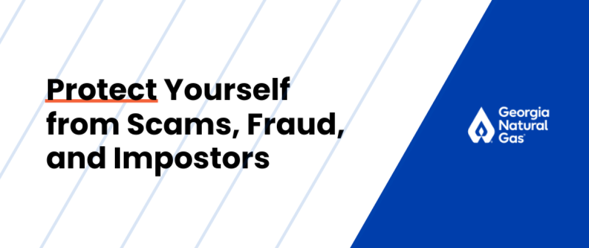 Black text on white stripped background that says Protect Yourself from Scams, Fraud, and Impostors.